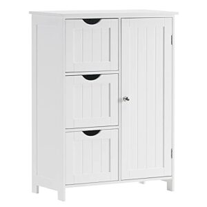 reettic bathroom floor cabinet, wooden freestanding storage cabinet, side storage organizer with 1 cupboard and 3 drawers, adjustable shelf, 23.6" l x 11.8" w x 31.9" h, white bysg101w