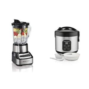 hamilton beach wave crusher blender with 40oz glass jar (54221) & beach digital programmable rice cooker & food steamer, 8 cups cooked (4 uncooked), with steam & rinse basket, stainless steel (37518)