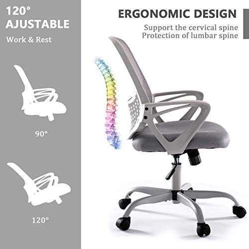 Office Desk Chair, Mid Back Lumbar Support Computer Mesh Task Chair, Grey
