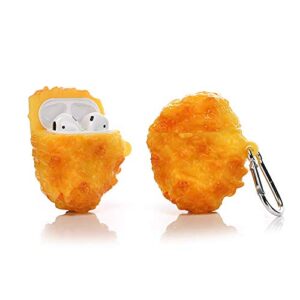 lewote airpods silicone case funny cute cover compatible for apple airpods 1&2[simulation food series][best gift for girls or couples] (fried chicken nuggets)