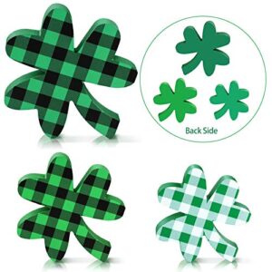 3 pieces st. patrick's day table wooden signs shamrock wooden signs irish themed freestanding table decorations for desk office home party decoration (plaid style)