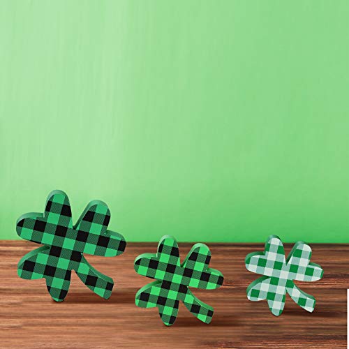 3 Pieces St. Patrick's Day Table Wooden Signs Shamrock Wooden Signs Irish Themed Freestanding Table Decorations for Desk Office Home Party Decoration (Plaid Style)