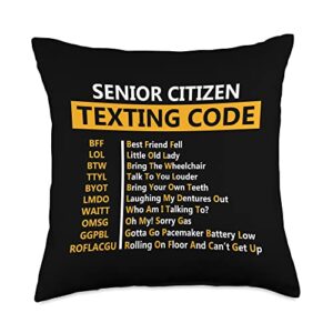 senior citizen texting code elderly person dad funny senior citizen's texting code fathers day for grandpa throw pillow, 18x18, multicolor