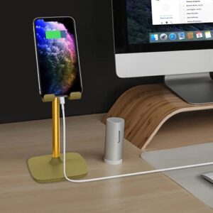 Aduro Elevate Phone & Tablet Holder Stand, Adjustable Height Cell Phone Stand Holder for Desk Compatible with iPhone iPad Galaxy All Phones & Tablets (Gold)