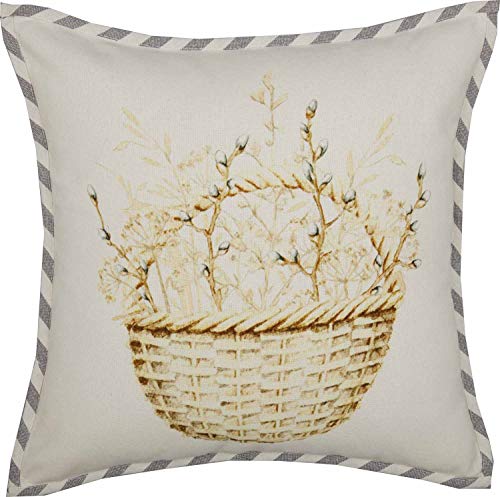 Gathering Basket Throw Pillow Cover, 20" L x 20" W, Garden Picking Basket, Botanical Design, Boho, Farmhouse Accent