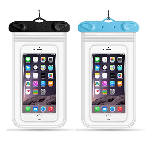 LANCESKEY 2 Pack Universal Waterproof Phone Case,IPX8 Waterproof Phone Pouch Dry Bag Compatible for iPhone Galaxy up to 6.2",Outdoor Beach Bag for Beach Kayaking Travel Bath (Black+Blue)