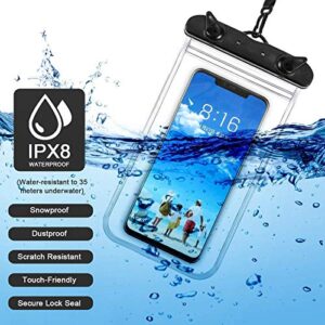 LANCESKEY 2 Pack Universal Waterproof Phone Case,IPX8 Waterproof Phone Pouch Dry Bag Compatible for iPhone Galaxy up to 6.2",Outdoor Beach Bag for Beach Kayaking Travel Bath (Black+Blue)