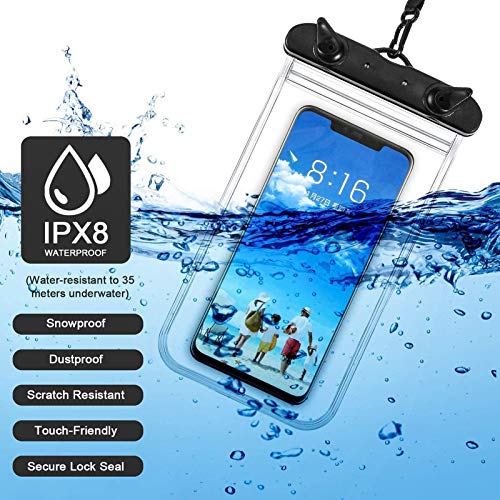 LANCESKEY 2 Pack Universal Waterproof Phone Case,IPX8 Waterproof Phone Pouch Dry Bag Compatible for iPhone Galaxy up to 6.2",Outdoor Beach Bag for Beach Kayaking Travel Bath (Black+Blue)