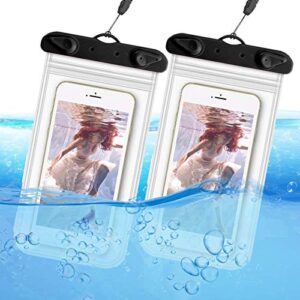 LANCESKEY 2 Pack Universal Waterproof Phone Case,IPX8 Waterproof Phone Pouch Dry Bag Compatible for iPhone Galaxy up to 6.2",Outdoor Beach Bag for Beach Kayaking Travel Bath (Black+Blue)