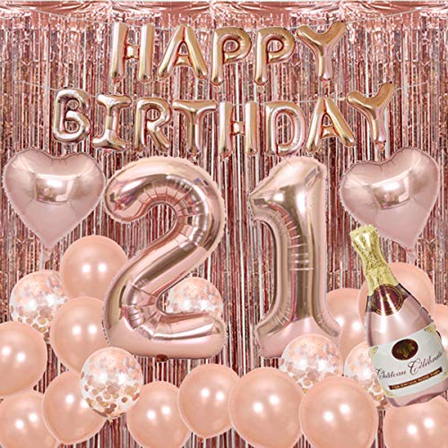 21st Birthday Decorations for her Rose Gold Party Supplies,21 Birthday Decorations for Women,21 Decor Balloons Rose Gold