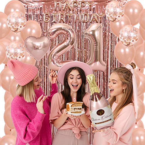 21st Birthday Decorations for her Rose Gold Party Supplies,21 Birthday Decorations for Women,21 Decor Balloons Rose Gold