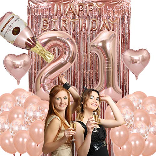 21st Birthday Decorations for her Rose Gold Party Supplies,21 Birthday Decorations for Women,21 Decor Balloons Rose Gold