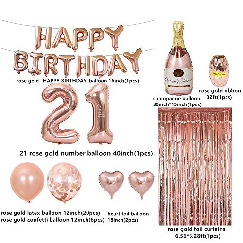 21st Birthday Decorations for her Rose Gold Party Supplies,21 Birthday Decorations for Women,21 Decor Balloons Rose Gold