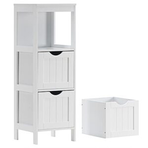 reettic narrow bathroom storage cabinet with 3 removable drawers, diy, free standing side storage organizer for bedroom, living room, entryway, 11.8" l x 11.8" w x 35" h, white bysg102w