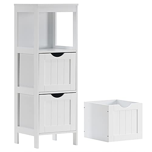 Reettic Narrow Bathroom Storage Cabinet with 3 Removable Drawers, DIY, Free Standing Side Storage Organizer for Bedroom, Living Room, Entryway, 11.8" L x 11.8" W x 35" H, White BYSG102W