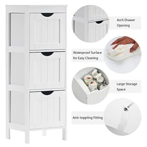 Reettic Narrow Bathroom Storage Cabinet with 3 Removable Drawers, DIY, Free Standing Side Storage Organizer for Bedroom, Living Room, Entryway, 11.8" L x 11.8" W x 35" H, White BYSG102W