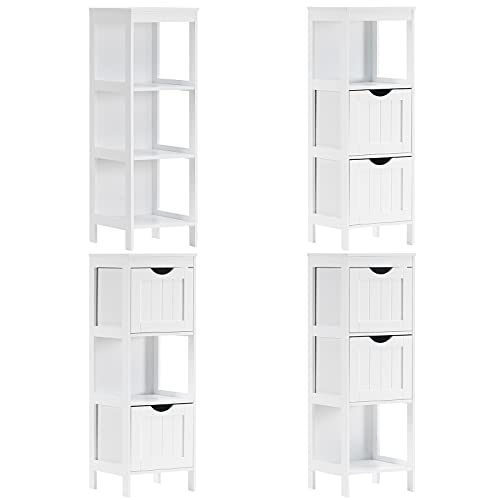 Reettic Narrow Bathroom Storage Cabinet with 3 Removable Drawers, DIY, Free Standing Side Storage Organizer for Bedroom, Living Room, Entryway, 11.8" L x 11.8" W x 35" H, White BYSG102W