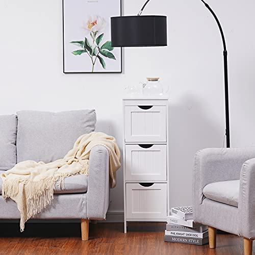 Reettic Narrow Bathroom Storage Cabinet with 3 Removable Drawers, DIY, Free Standing Side Storage Organizer for Bedroom, Living Room, Entryway, 11.8" L x 11.8" W x 35" H, White BYSG102W