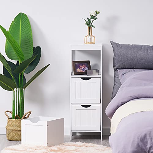 Reettic Narrow Bathroom Storage Cabinet with 3 Removable Drawers, DIY, Free Standing Side Storage Organizer for Bedroom, Living Room, Entryway, 11.8" L x 11.8" W x 35" H, White BYSG102W