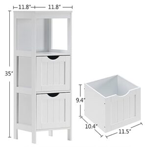 Reettic Narrow Bathroom Storage Cabinet with 3 Removable Drawers, DIY, Free Standing Side Storage Organizer for Bedroom, Living Room, Entryway, 11.8" L x 11.8" W x 35" H, White BYSG102W