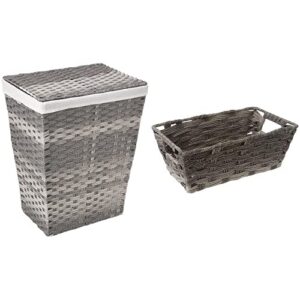 whitmor liner and lid laundry hamper, gray wash & split rattique small shelf tote-gray wash