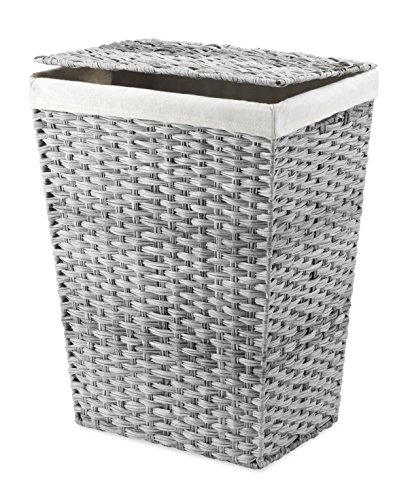 Whitmor Liner and Lid Laundry Hamper, Gray Wash & Split Rattique Small Shelf Tote-Gray Wash