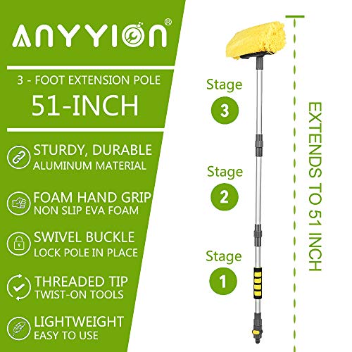 Anyyion 51-Inch Car Wash Brush with 10-Inch Soft Bristle, On/Off Switch for Car Truck Boat Washing Brush, Perfect for Cleaning House Siding, Auto Cars, Trucks, SUV, RV, Floors and More!