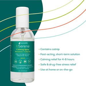 bSerene Pheromone + Catnip Calming Solution for Cats 60ml Spray Works Fast to Help Reduce Hiding, Scratching, Fighting, Marking, Stress, Anxiety at-Home or Travel Vet, Thunder, Fireworks (440223)