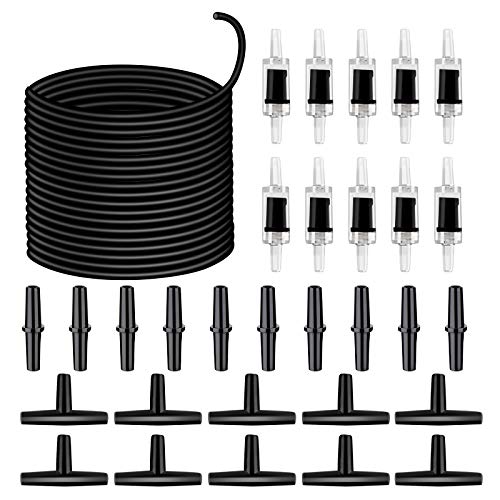 AquariumBasics 31M/101.8 Feet Black Aquarium Soft Airline Tubing Hose Standard with 10 Fish Tank Check Valves,10 pcs “I” and 10 pcs “T” Shape Aquarium Hose Connectors