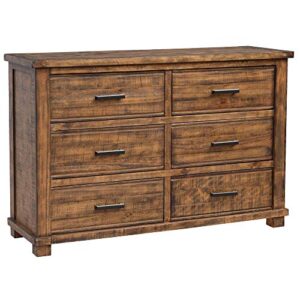 knocbel farmhouse 6-drawer dresser with antique metal handles, reclaimed pine wood double chest of drawers, fully assembled, 56" l x 18.3" w x 36.6" h (natural)
