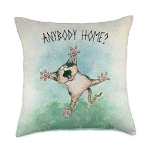 Gary Patterson Funny Cat Anybody Home Official Throw Pillow, 18x18, Multicolor