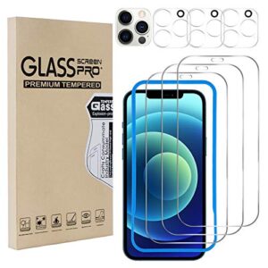 [3+3 Pack] Tempered Glass Screen Protectors and Camera Lens Protector for iPhone 12 Pro Max 6.7 inch, [Anti-Scratch], [9H Hardness], [Anti-Fingerprint], [Easy Install], [Bubble Free], [Ultra-Thin]