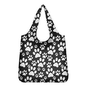 wellflyhom reusable grocery bags foldable washable reusable heavy duty cute dog paw print shopping tote bag with pouch shopper beach carrying bag for women teens