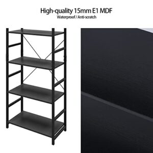 DAWNYIELD 5 Tier Tall Standing Bookshelf Metal and Wood Frame Storage Rack Organizer Classy Bookcase Modern Industrial Display Shelf Unit for Bedroom Living Room Study and Home Office Black