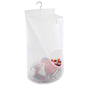 hanging mesh laundry bag, large collapsible laundry hamper bag quick dry bathroom storage organizer caddy with durable hanger(white)