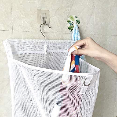 Hanging Mesh Laundry Bag, Large Collapsible Laundry Hamper Bag Quick Dry Bathroom Storage Organizer Caddy with Durable Hanger(White)