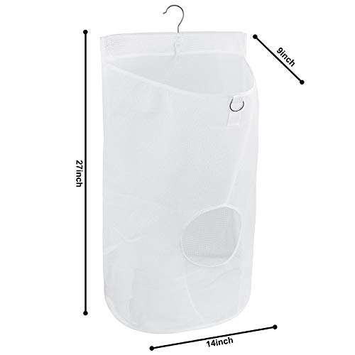 Hanging Mesh Laundry Bag, Large Collapsible Laundry Hamper Bag Quick Dry Bathroom Storage Organizer Caddy with Durable Hanger(White)