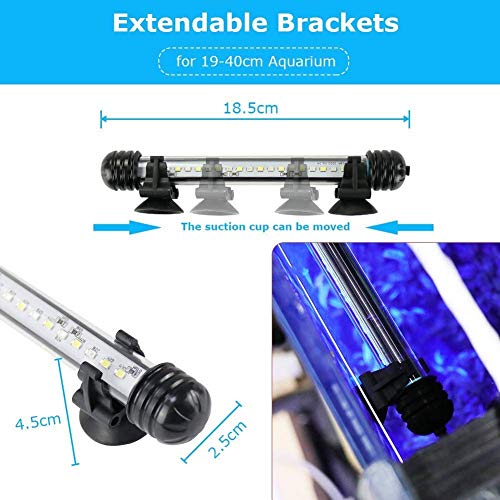 AquariumBasics led Aquarium Light for Fish Tank ,Auto on/Off Submersible White and Blue led Aquarium Plant Light with Timer and dimming Function (7.5 inch （Timer & Dimming Function))