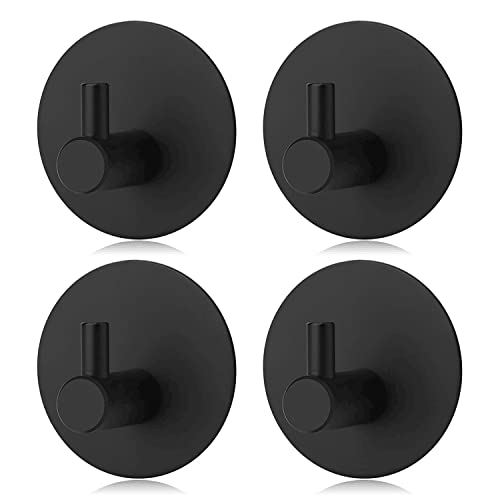 KINMINGZHU 4pcs Black Self Adhesive Hooks, Self Adhesive Wall Mounted Hanger，No Drill No Screw for Key Coat Towel for Kitchen Bathroom Toilet