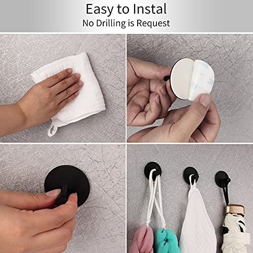 KINMINGZHU 4pcs Black Self Adhesive Hooks, Self Adhesive Wall Mounted Hanger，No Drill No Screw for Key Coat Towel for Kitchen Bathroom Toilet