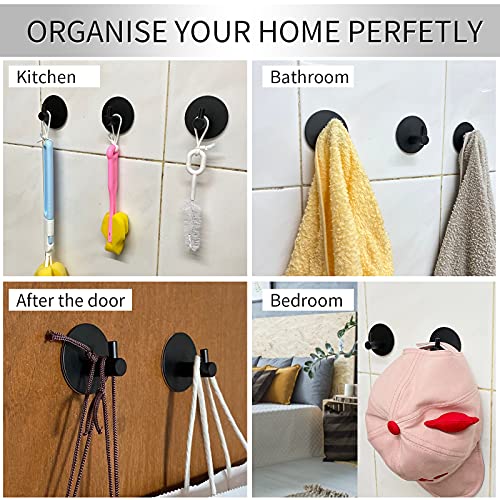 KINMINGZHU 4pcs Black Self Adhesive Hooks, Self Adhesive Wall Mounted Hanger，No Drill No Screw for Key Coat Towel for Kitchen Bathroom Toilet