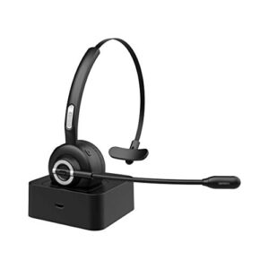 mee audio h6d bluetooth wireless headset with boom microphone and charging dock, black