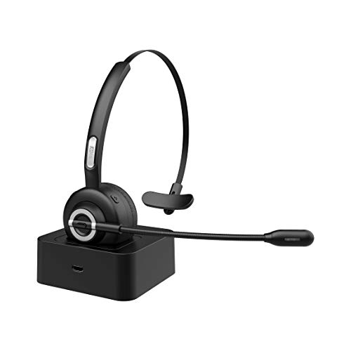 MEE audio H6D Bluetooth Wireless Headset with Boom Microphone and Charging Dock, Black