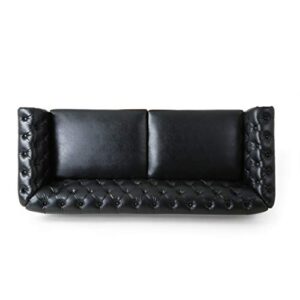 Christopher Knight Home Castalia Sofas, Midnight Black + Dark Brown