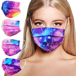 ahotop disposable face masks for women, disposable face masks with designs, individually wrapped breathable colorful fashion cute mask with nose wire elastic ear loop for adults teen girls working out, 3 ply 50pcs