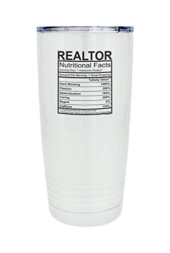 ThisWear Gifts For Realtor Nutritional Facts 20oz. Stainless Steel Insulated Travel Mug With Lid White