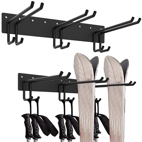 Qualward Garage Organization, Tool Organizer,Garage Wall Storage Rack, 6 Holds, Ski Wall Mounted, Heavy Duty Home and Garage Storage Hanger (2 Pack)