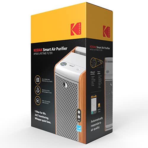 KODAK Infinio AP550 Smart Air Purifier with Reusable Washable Filter. Large Home Dual Fan with Industrial Quality. Automatic Particle Sensor, iOS and Android App to Monitor Air Quality.