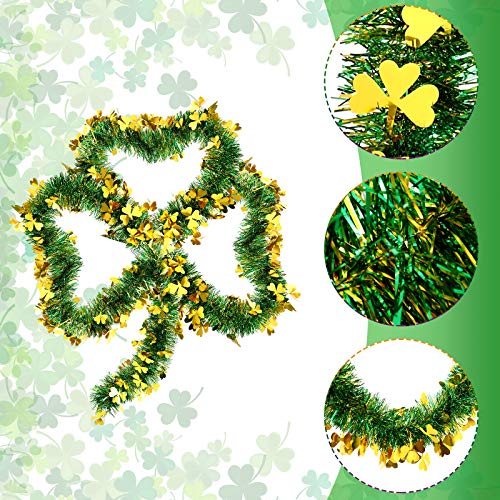 WILLBOND 4 Pieces St. Patricks Day Tinsel Garlands Shiny Saint Patty's Day Garlands Metallic Clover Hanging Garlands Decorations for St. Patrick's Day Home Decor Irish Party Supplies