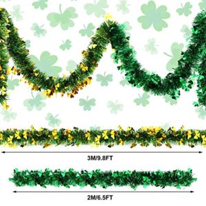 WILLBOND 4 Pieces St. Patricks Day Tinsel Garlands Shiny Saint Patty's Day Garlands Metallic Clover Hanging Garlands Decorations for St. Patrick's Day Home Decor Irish Party Supplies